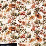 fons blanc flors i branques en ocre SET5 0028734D