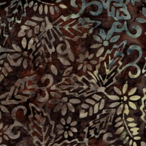 Batik marró flors fulles i branques platejades 40080150437495